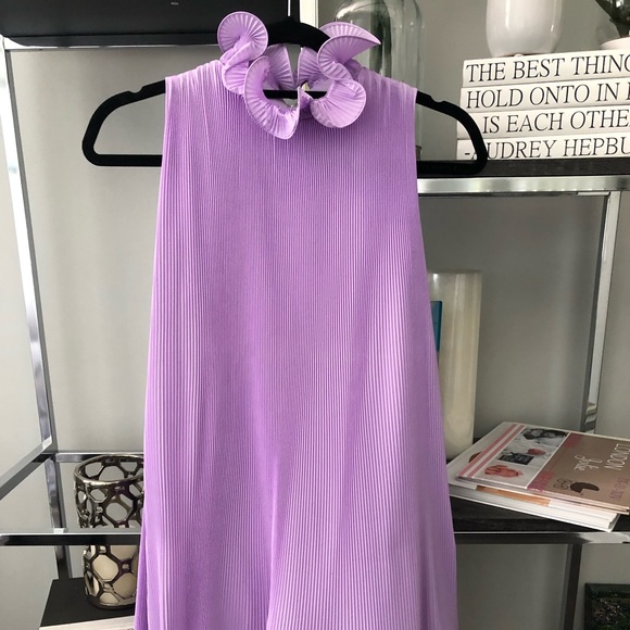 Tibi Ruffle Neck Lavender Mini Dress Xs 